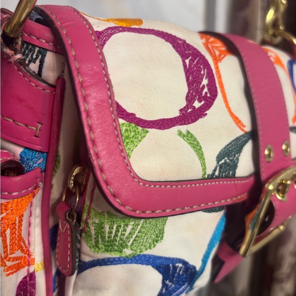 Coach Y2K Scribble Stitch Pocket satchel and brass hardware AS IS staining - Picture 12 of 15